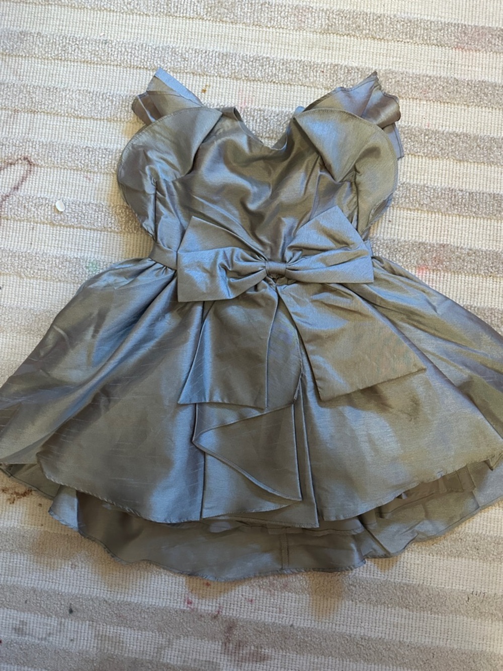 Girls Metallic green Bow-Accent Party Dress
